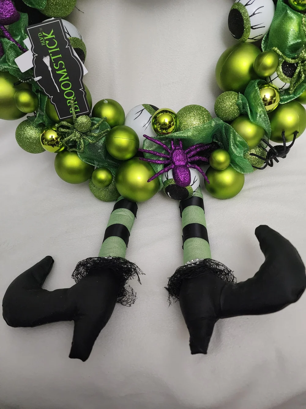 Halloween XLARGE Witch Wreath with Black Hat and Lime Green Ornaments